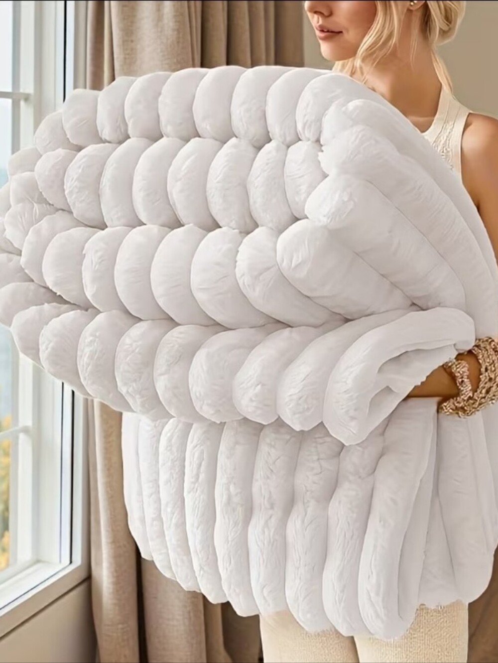 Soft Double Sided Faux Rabbit Rib Blanket Super Soft 80" X 90"